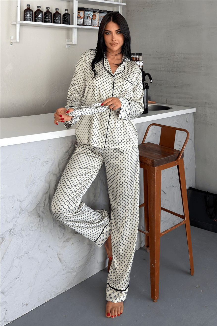Frammento Celeste Saten Uzun Pijama Takımı FRK4802