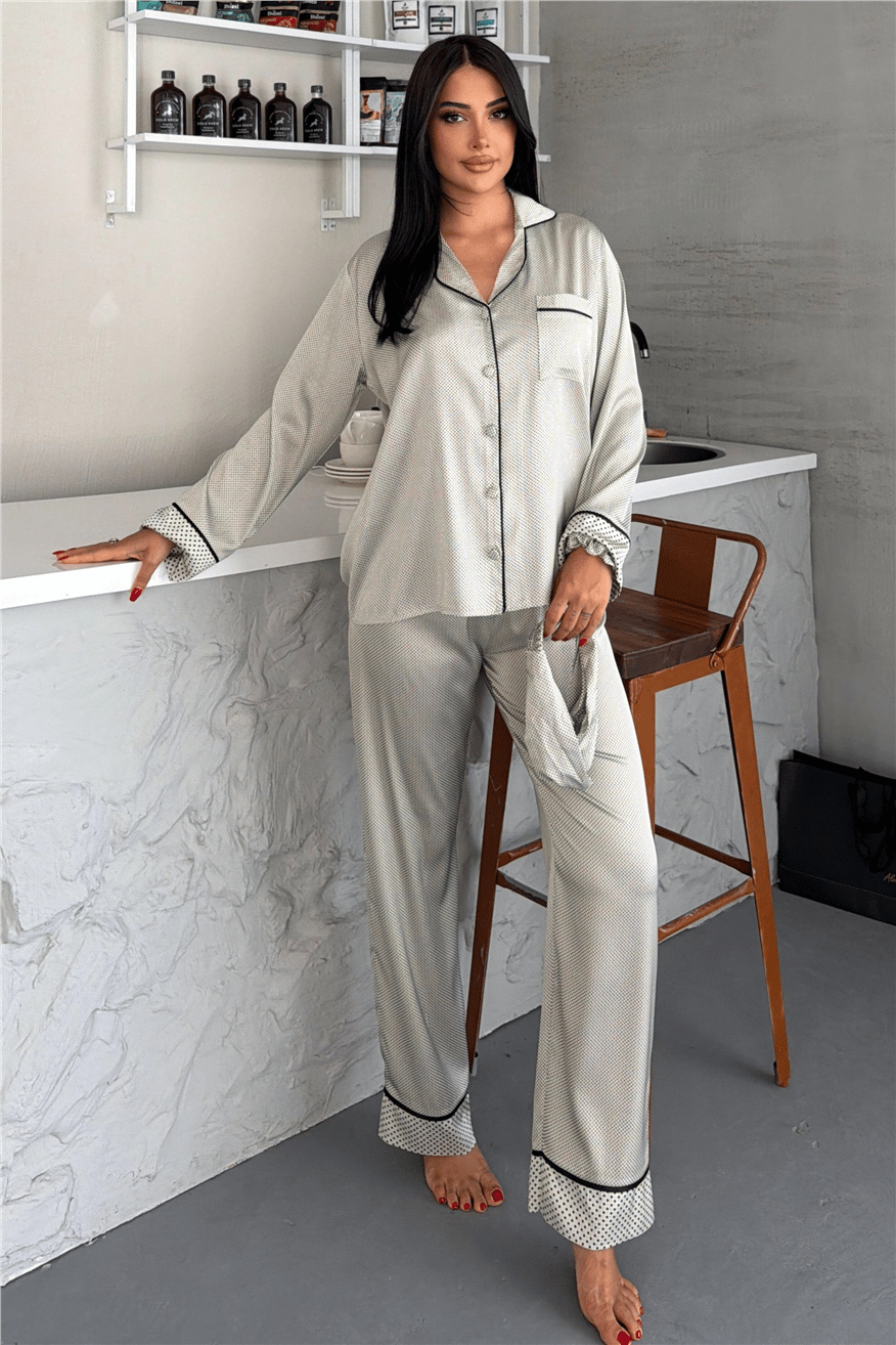 Frammento Celeste Saten Uzun Pijama Takımı FRK4801