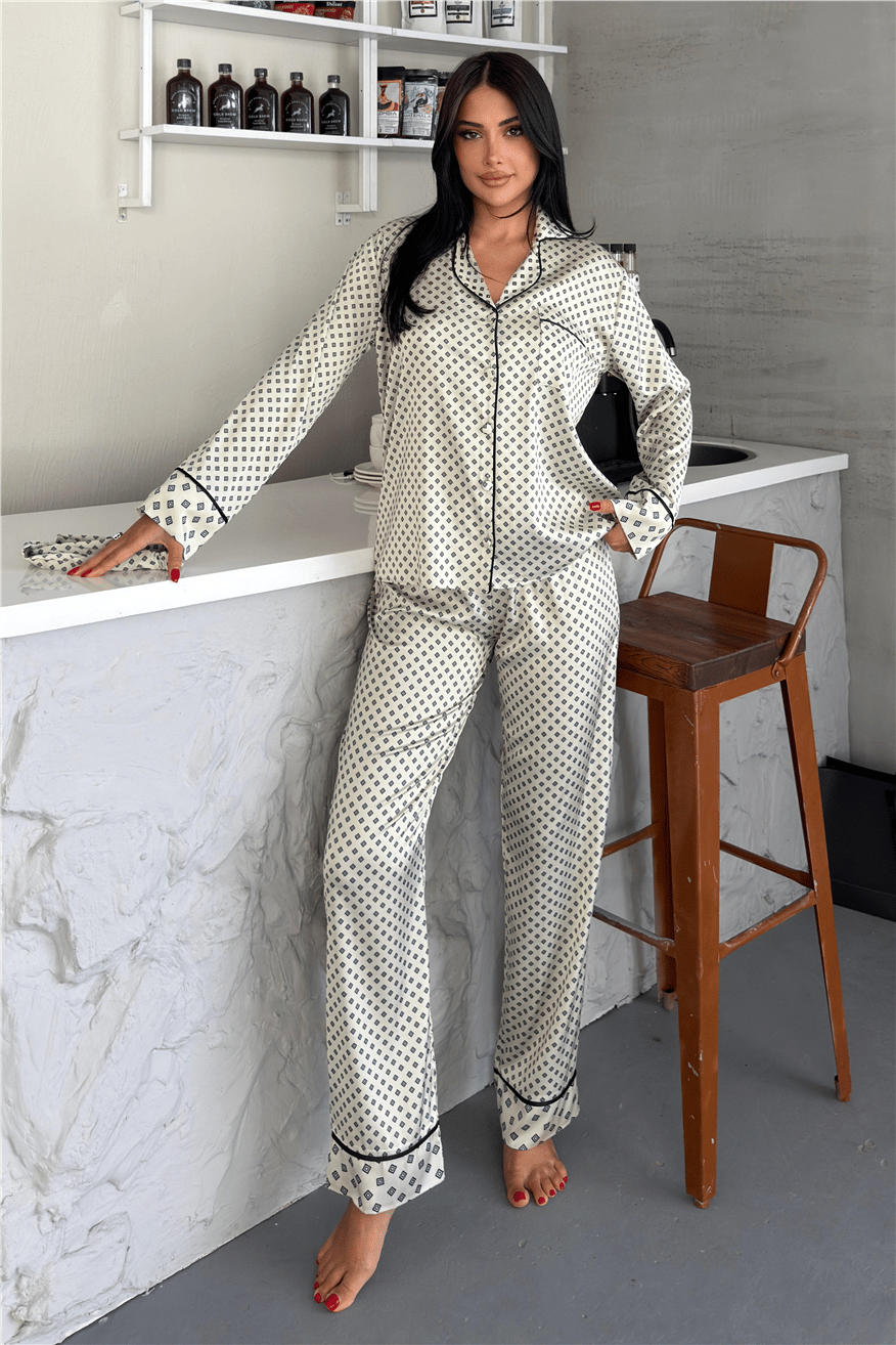 Frammento Celeste Saten Uzun Pijama Takımı FRK4802