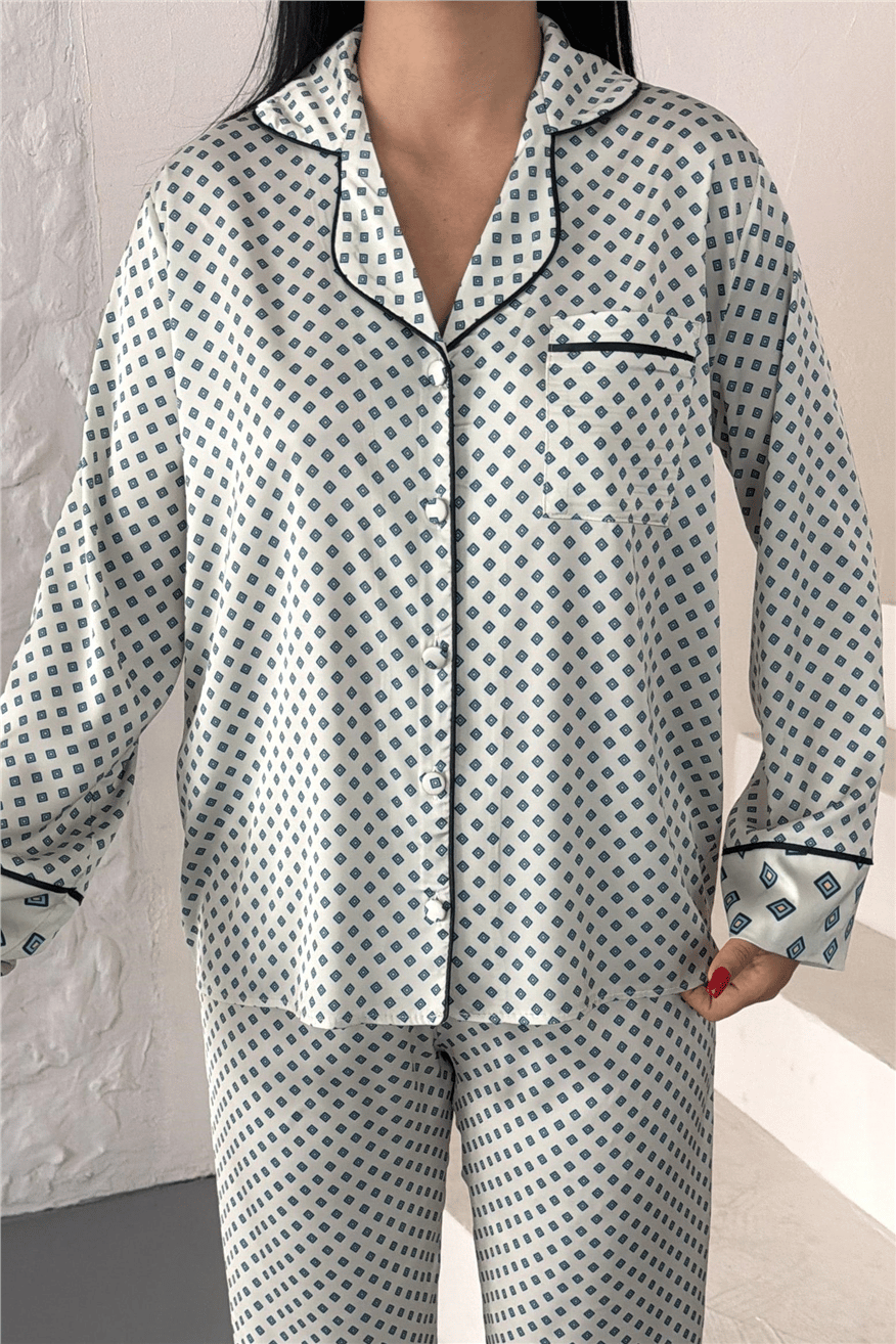 Frammento Celeste Saten Uzun Pijama Takımı FRK4803