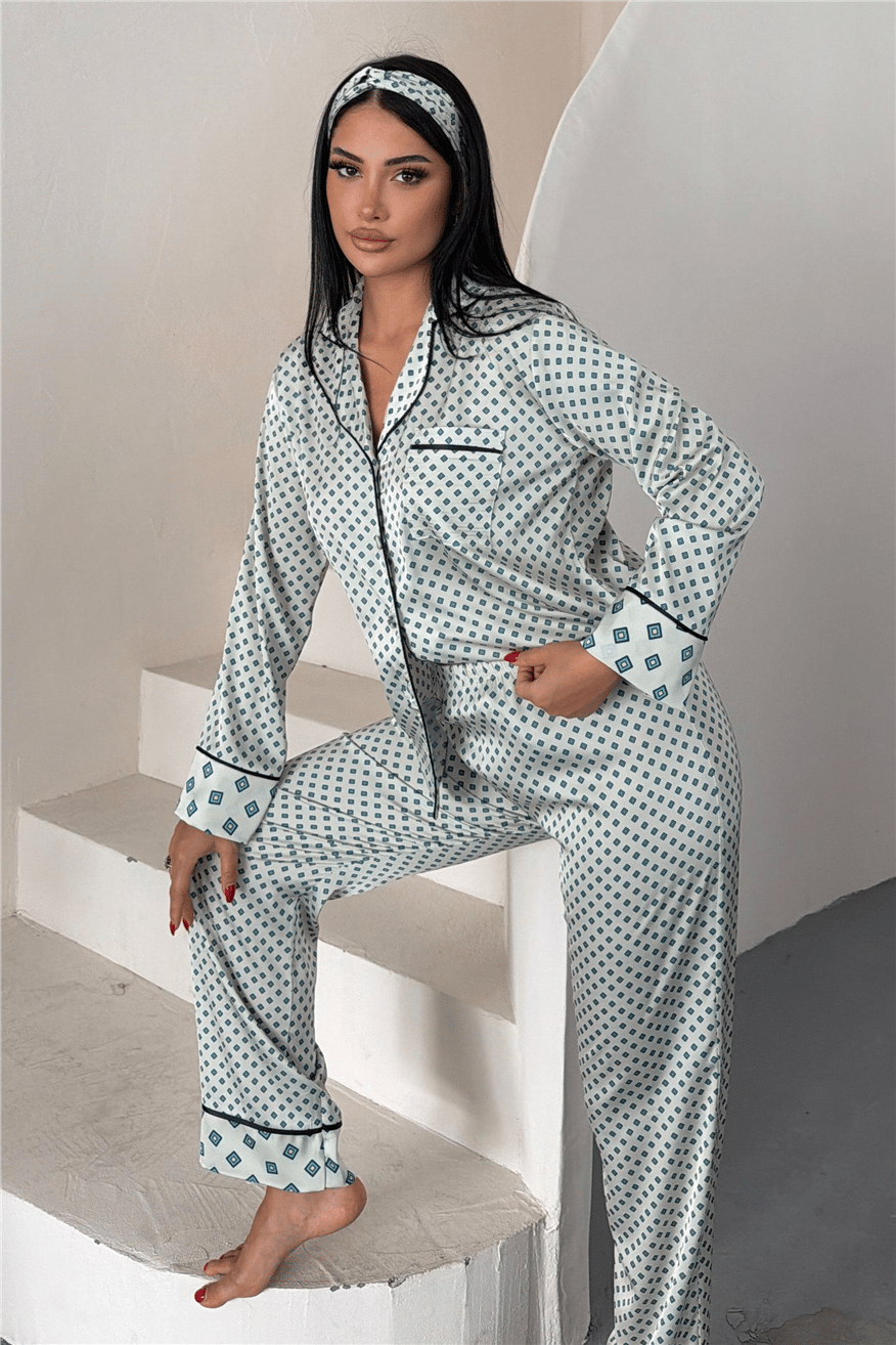 Frammento Celeste Saten Uzun Pijama Takımı FRK4803