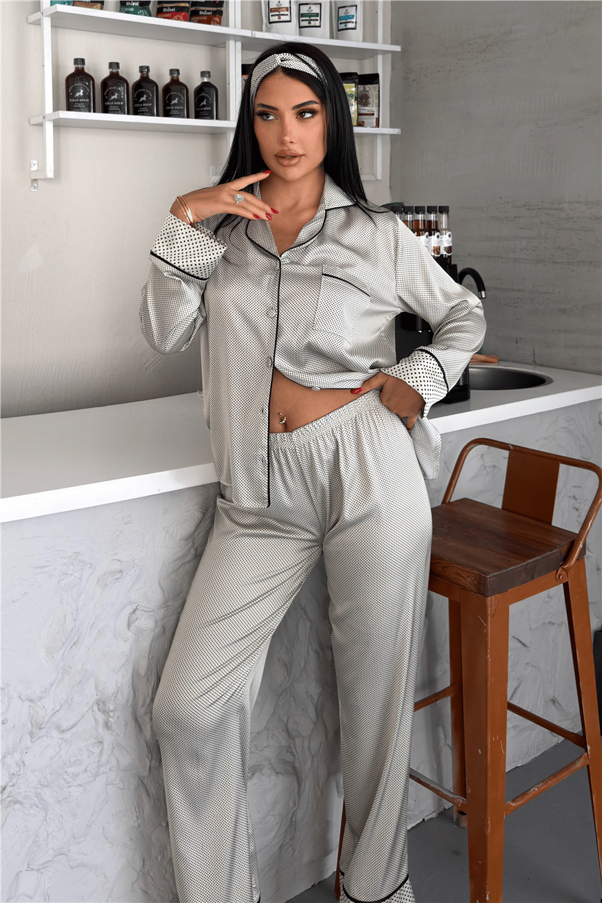 Frammento Celeste Saten Uzun Pijama Takımı FRK4801