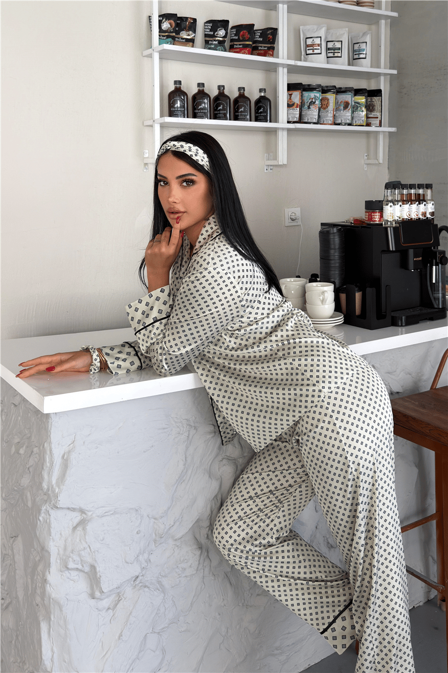Frammento Celeste Saten Uzun Pijama Takımı FRK4802