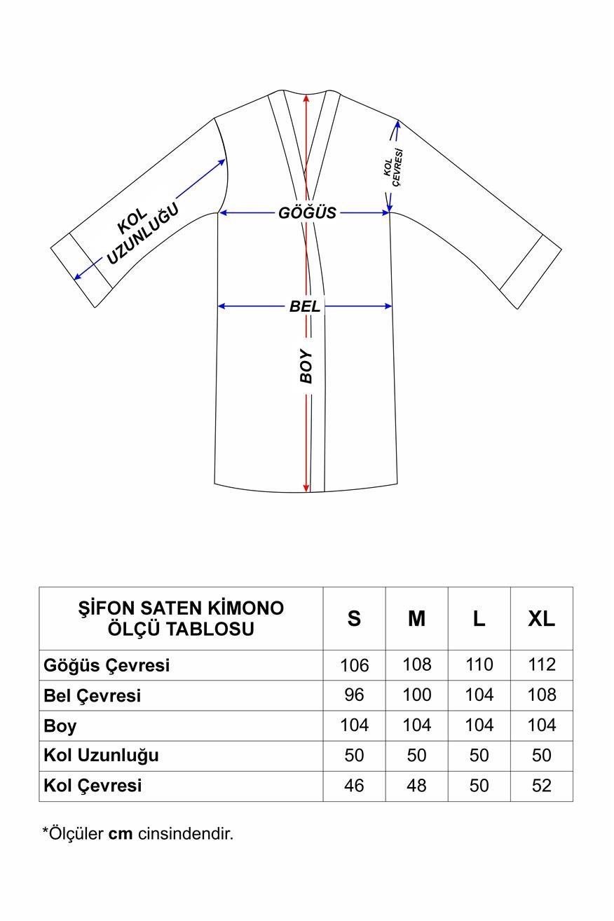 Kadın Modern Yaprak Desen Baskılı Belden Bağlama Saten Kimono/Sabahlık