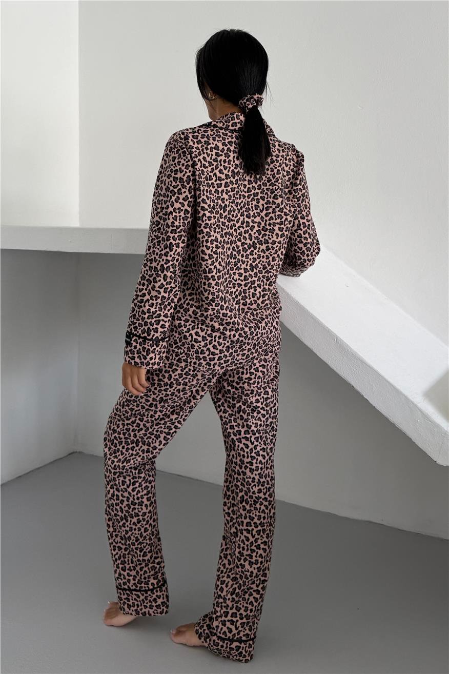 Leopar Selvaggio Taş Uzun Pijama Takımı