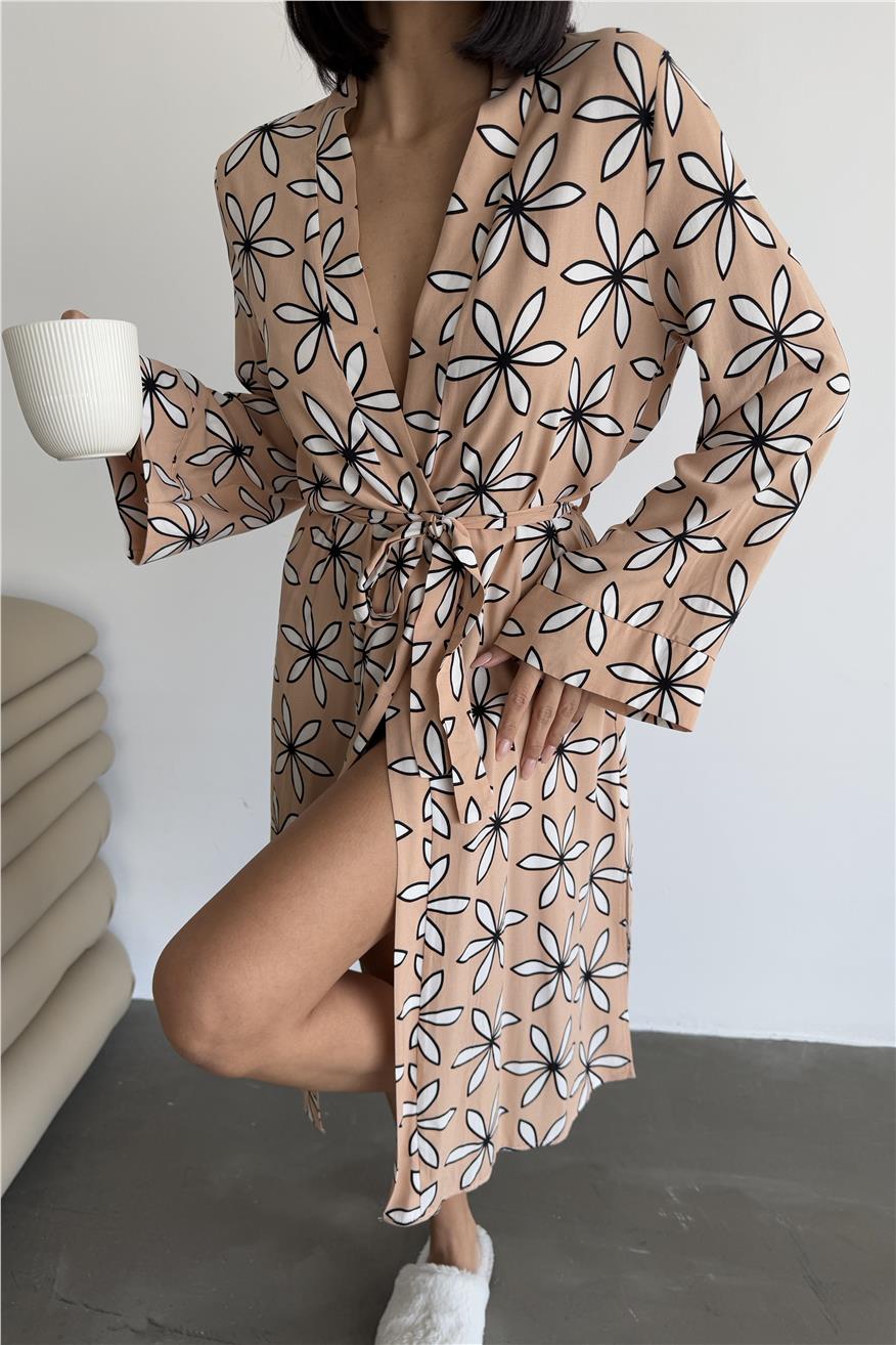 L'Innocenza Della Margherita Bej Viskon Kimono/Sabahlık
