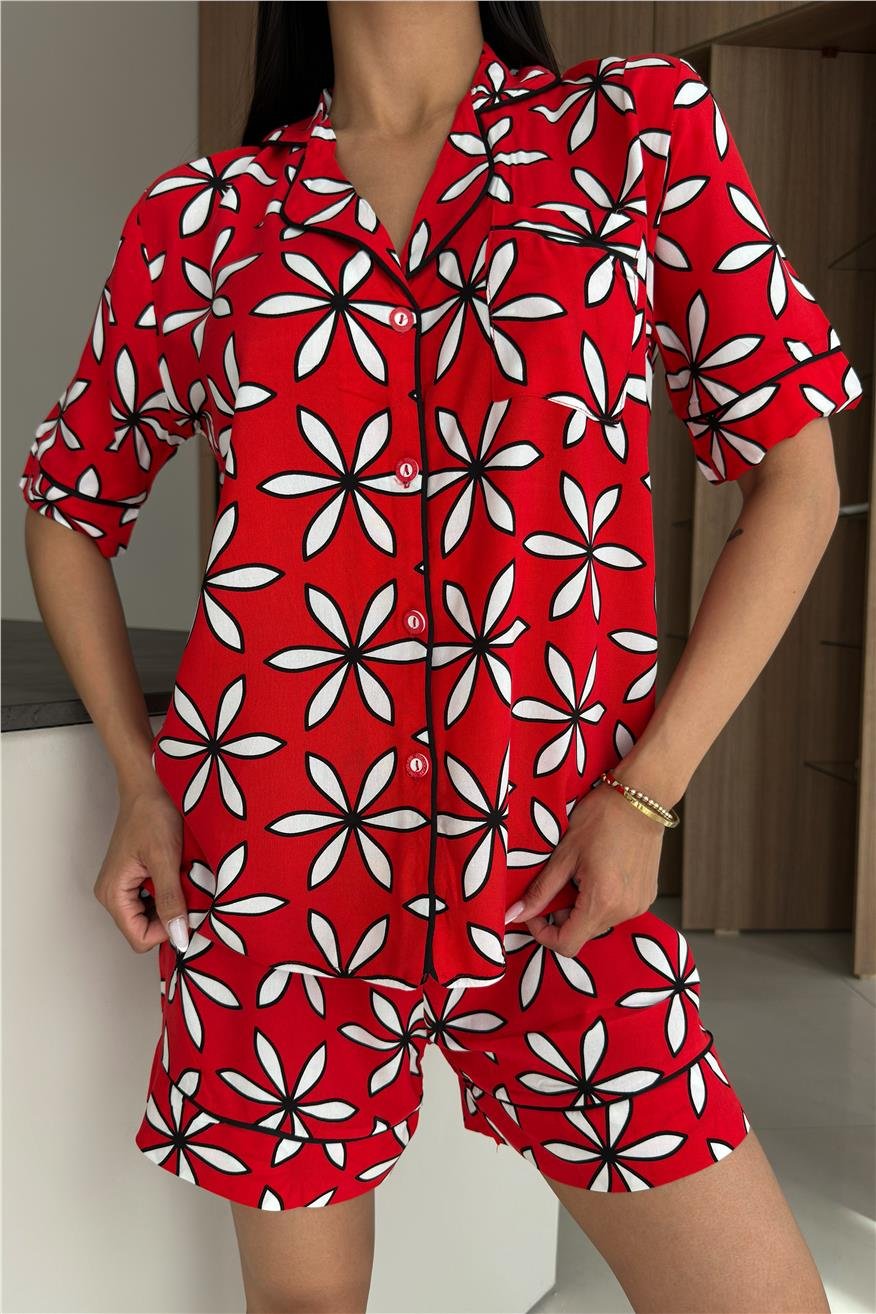 L'Innocenza Della Margherita Kırmızı Viskon Kısa Pijama Takımı