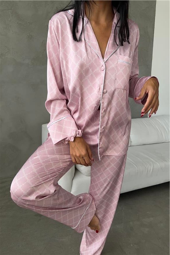 Midas Rosa Chiaro Saten Uzun Pijama Takımı