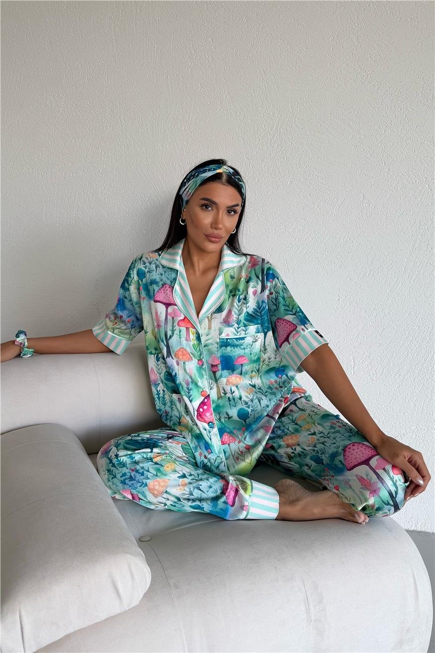 Mondo Allegro Saten Kısa Kol Pantolon Pijama Takımı MA5812