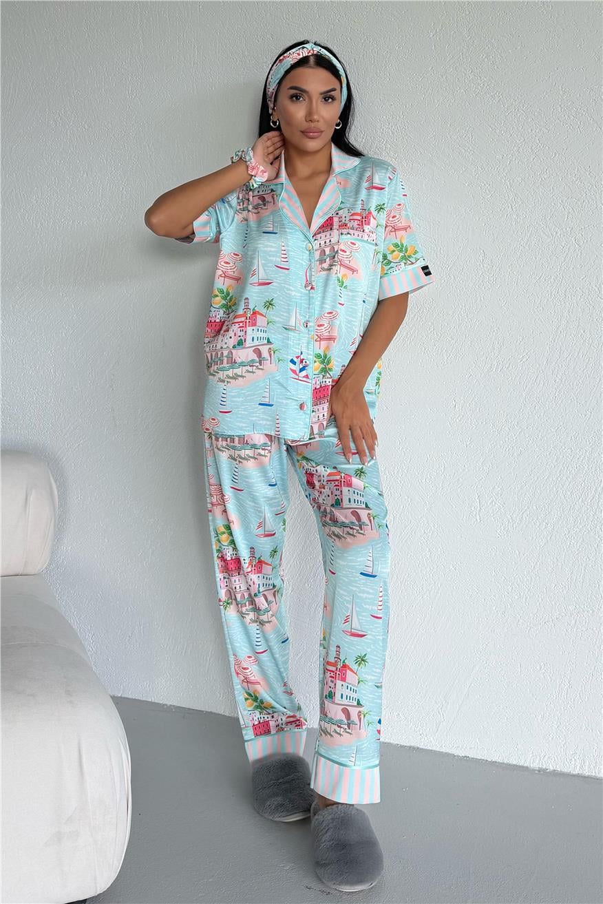 Mondo Allegro Saten Kısa Kol Pantolon Pijama Takımı MA5817