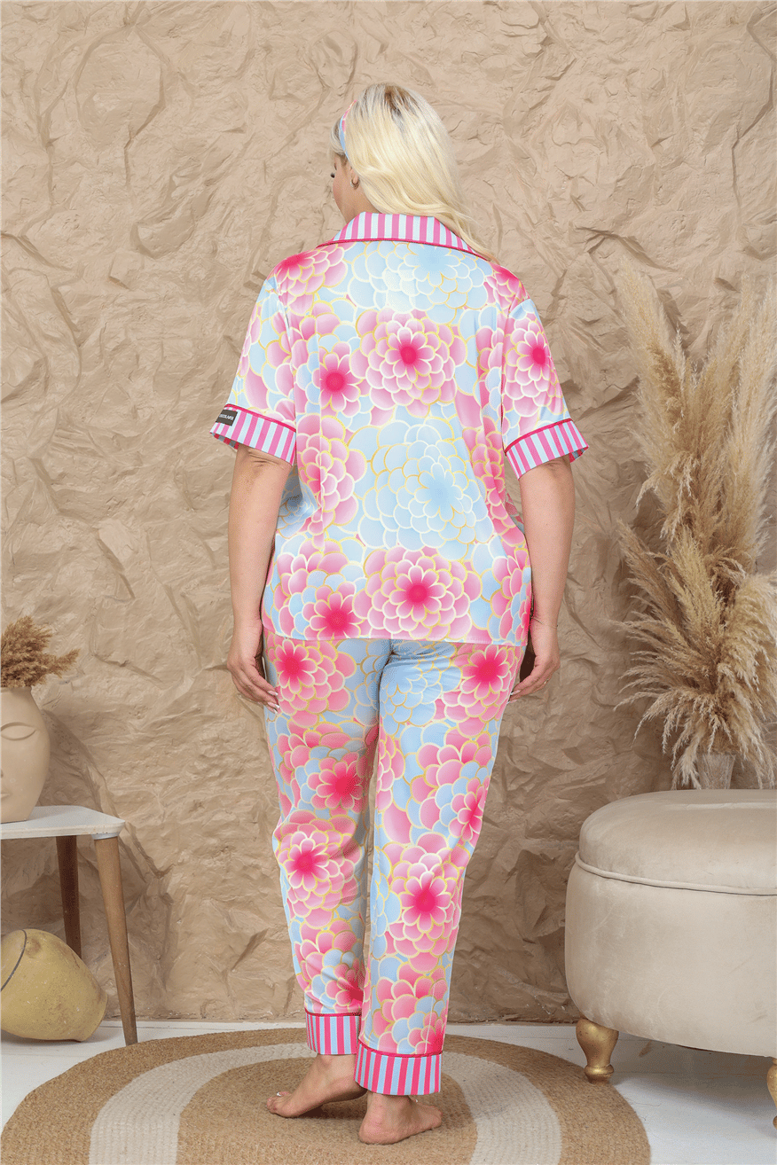 Mondo Allegro Saten Kısa Kol Pantolon Pijama Takımı MAB9821 (Büyük Beden)