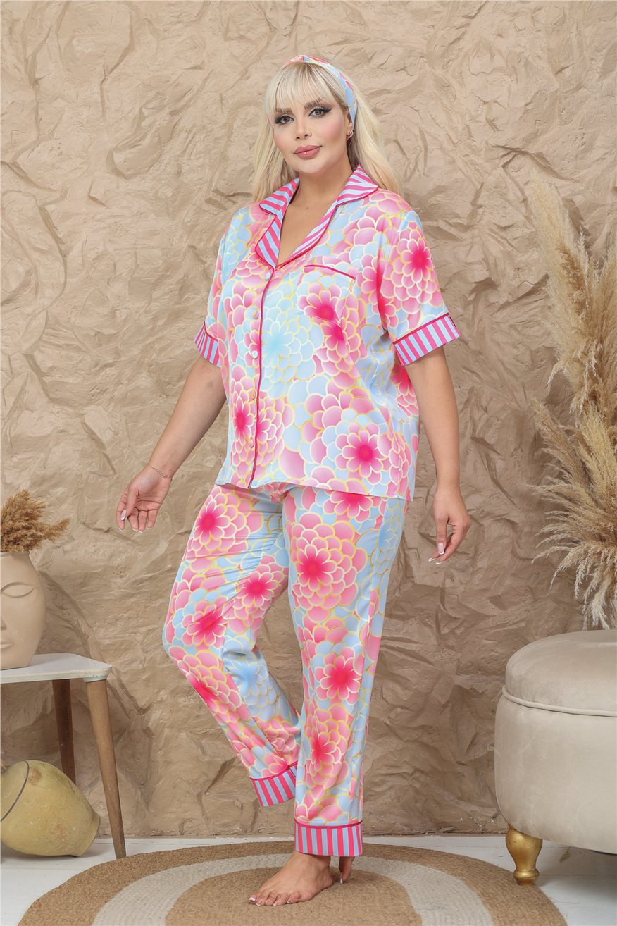 Mondo Allegro Saten Kısa Kol Pantolon Pijama Takımı MAB9821 (Büyük Beden)