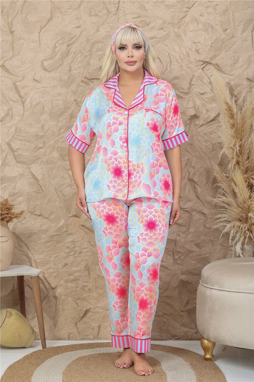 Mondo Allegro Saten Kısa Kol Pantolon Pijama Takımı MAB9821 (Büyük Beden)