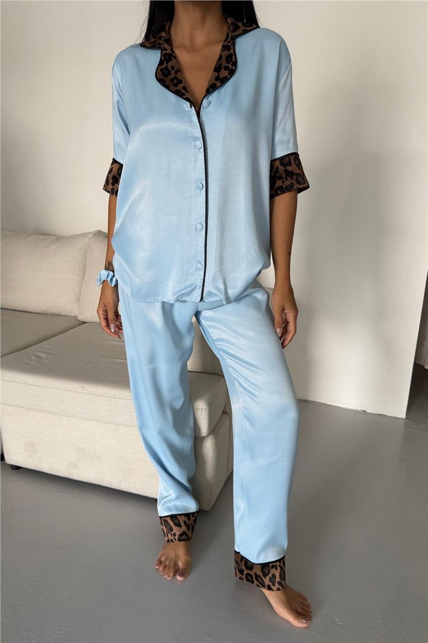 Pardo Perfetto Bebe Mavisi Floş Saten Kısa Kol Pantolon Pijama Takımı