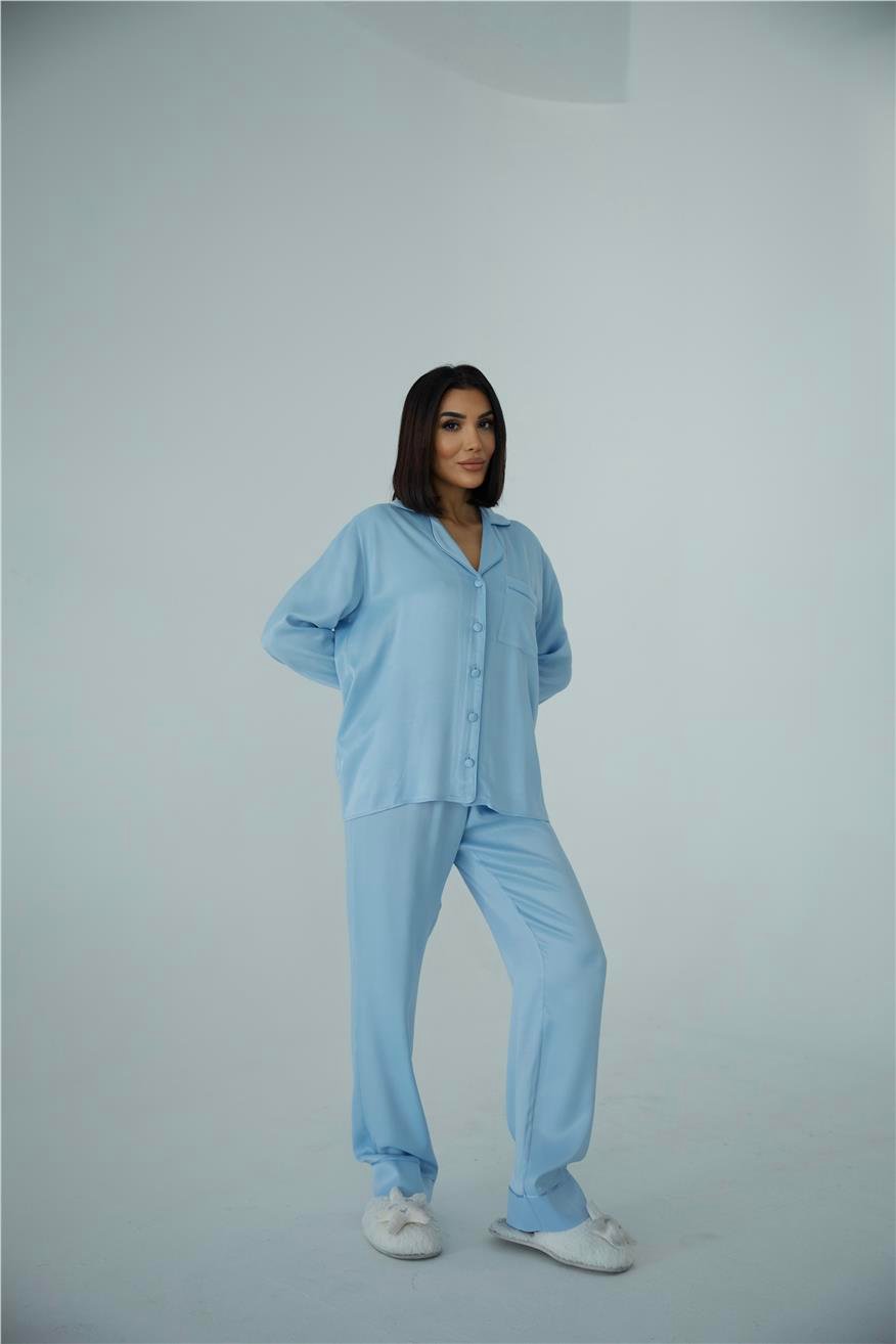Sentimenti Perfetti Bebe Mavisi Floş Saten Uzun Pijama Takımı