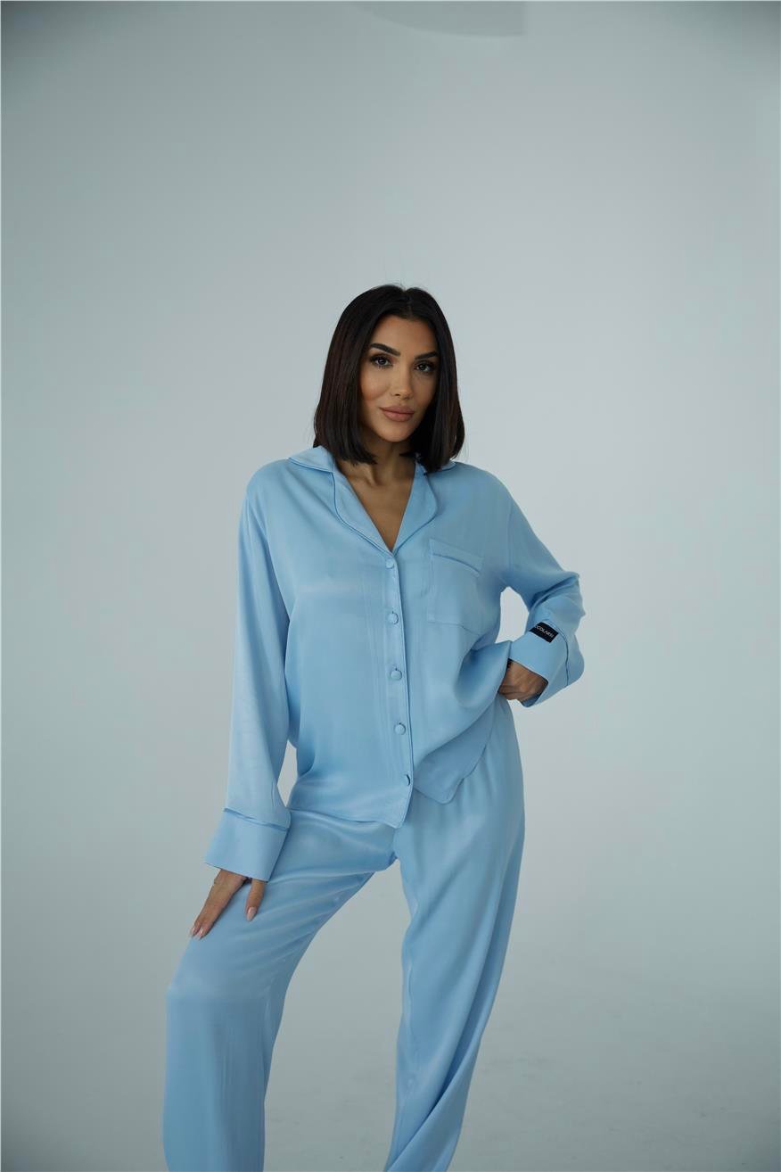 Sentimenti Perfetti Bebe Mavisi Floş Saten Uzun Pijama Takımı