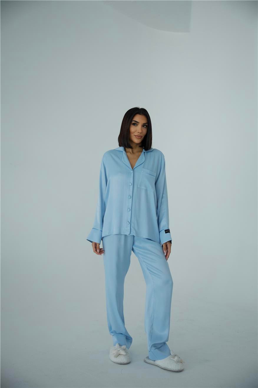 Sentimenti Perfetti Bebe Mavisi Floş Saten Uzun Pijama Takımı