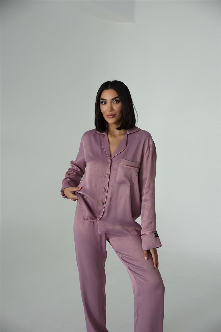 Sentimenti Perfetti Gül Kurusu Floş Saten Uzun Pijama Takımı