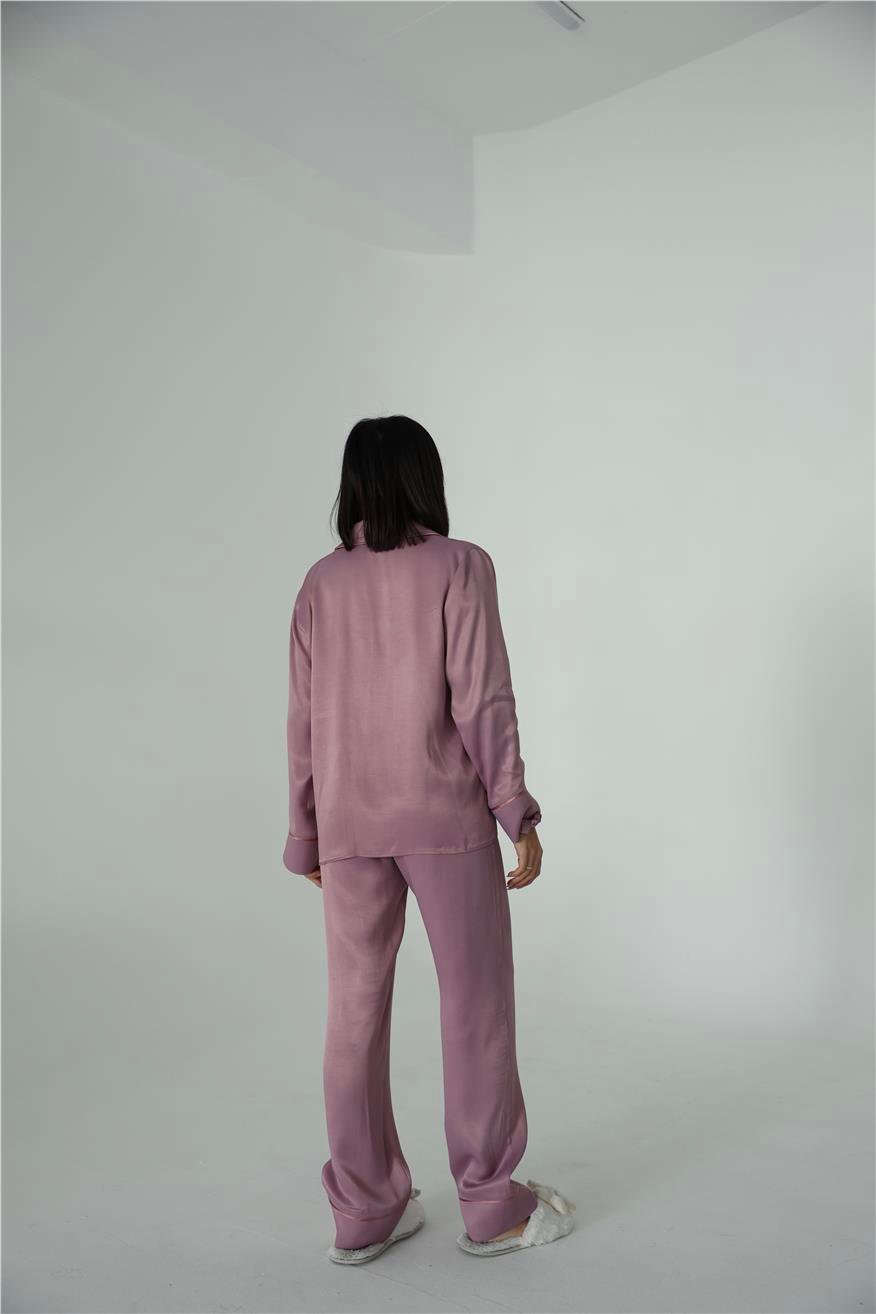 Sentimenti Perfetti Gül Kurusu Floş Saten Uzun Pijama Takımı