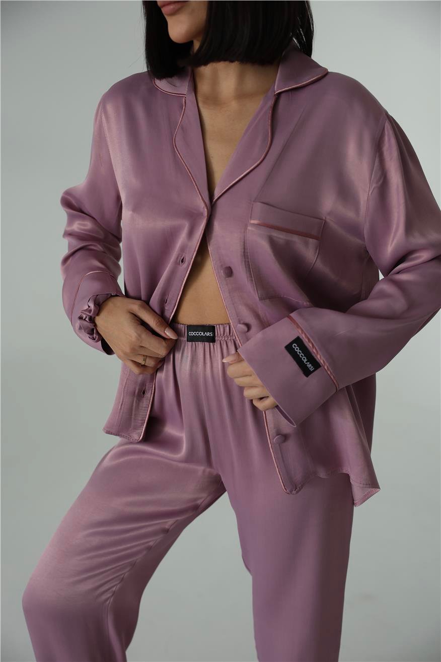 Sentimenti Perfetti Gül Kurusu Floş Saten Uzun Pijama Takımı