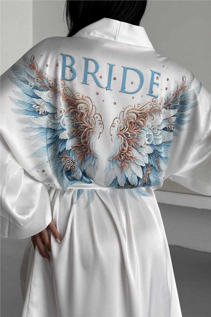 Seraphina Bride Şifon Saten Kimono / Sabahlık