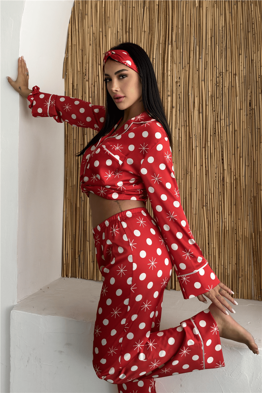 Soffice Inverno Yılbaşı Temalı Saten Uzun Pijama Takımı SNV8712