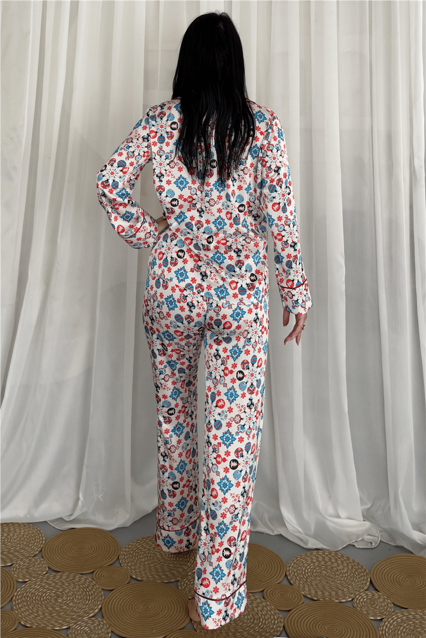 Soffice Inverno Yılbaşı Temalı Saten Uzun Pijama Takımı SNV8713