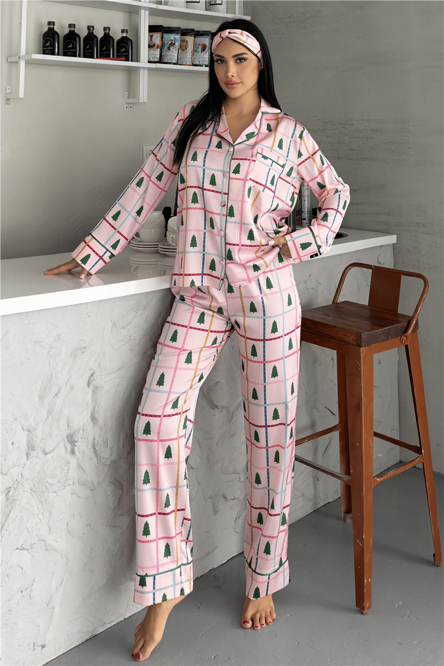 Soffice Inverno Yılbaşı Temalı Saten Uzun Pijama Takımı SNV8714