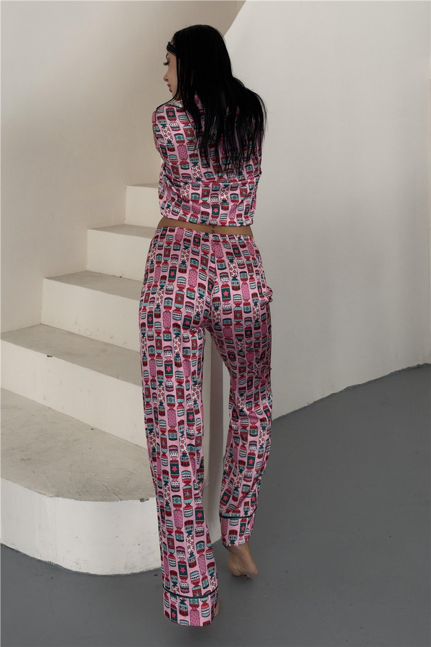 Soffice Inverno Yılbaşı Temalı Saten Uzun Pijama Takımı SNV8711