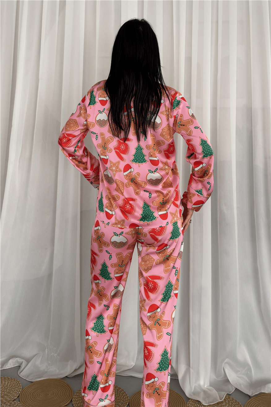 Soffice Inverno Yılbaşı Temalı Saten Uzun Pijama Takımı SNV8707
