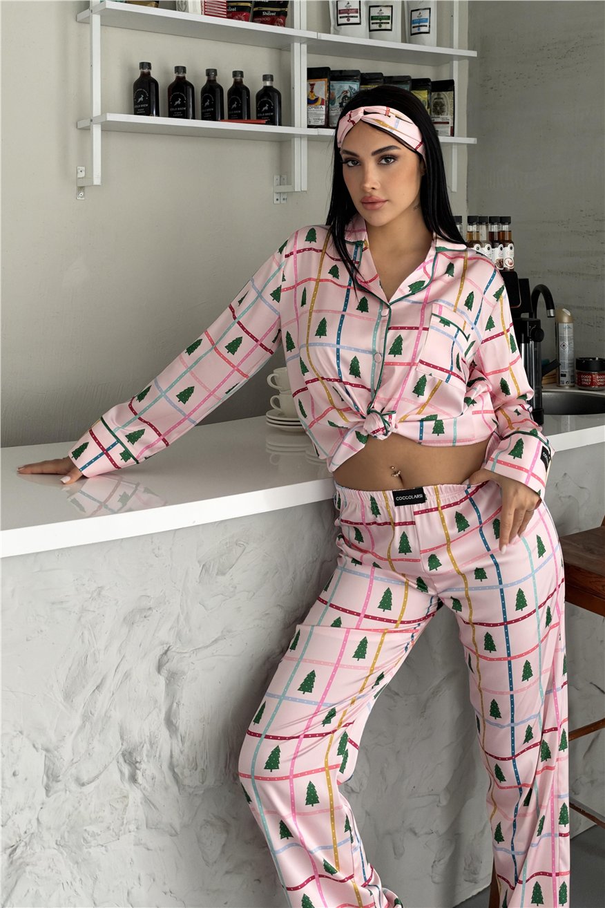 Soffice Inverno Yılbaşı Temalı Saten Uzun Pijama Takımı SNV8714