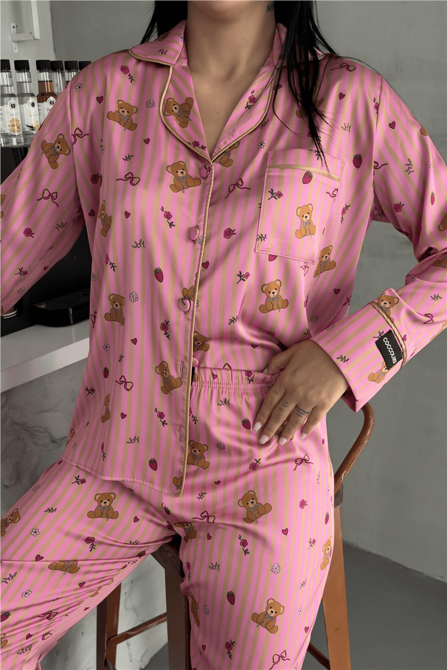 Soffice Inverno Yılbaşı Temalı Saten Uzun Pijama Takımı SNV8703