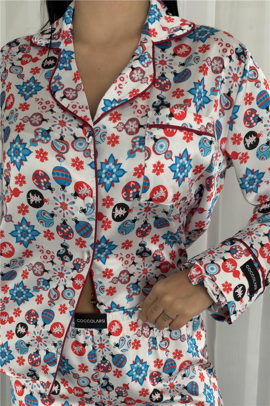 Soffice Inverno Yılbaşı Temalı Saten Uzun Pijama Takımı SNV8713