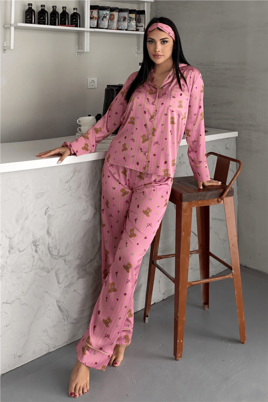 Soffice Inverno Yılbaşı Temalı Saten Uzun Pijama Takımı SNV8703