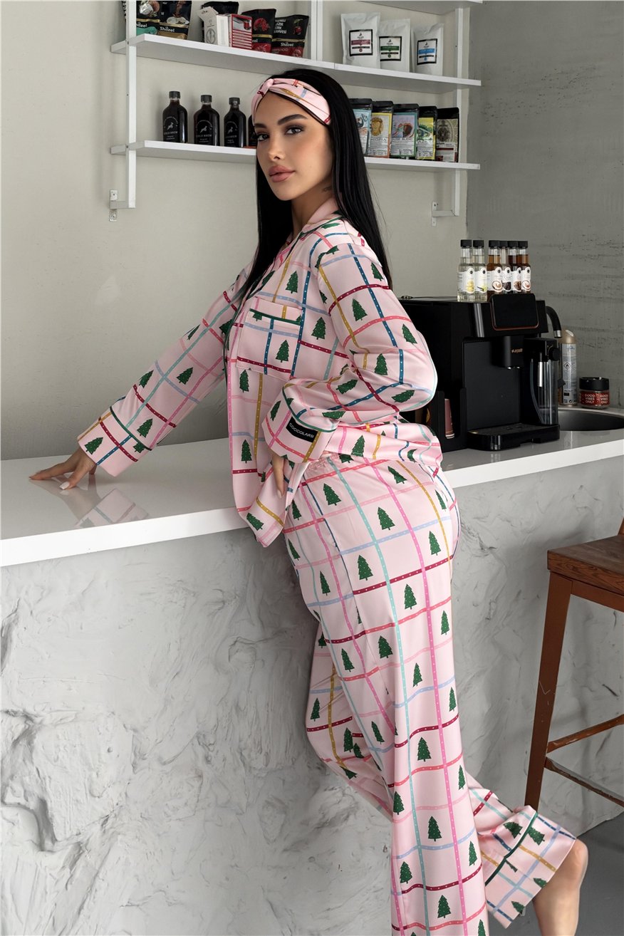 Soffice Inverno Yılbaşı Temalı Saten Uzun Pijama Takımı SNV8714