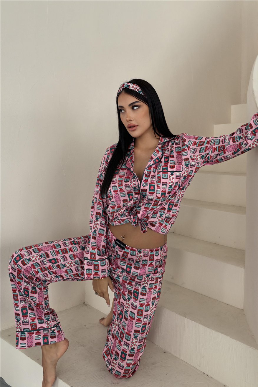 Soffice Inverno Yılbaşı Temalı Saten Uzun Pijama Takımı SNV8711