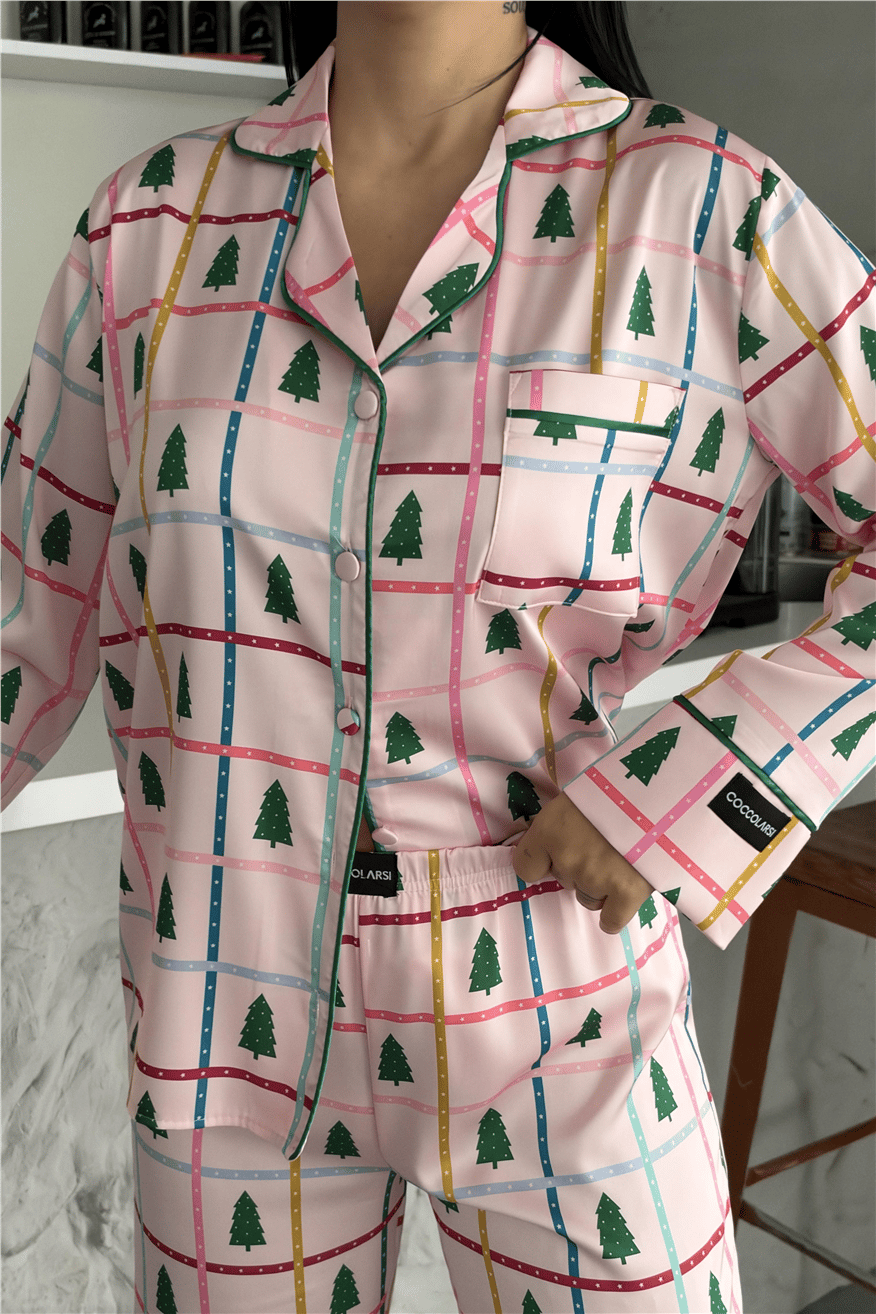 Soffice Inverno Yılbaşı Temalı Saten Uzun Pijama Takımı SNV8714