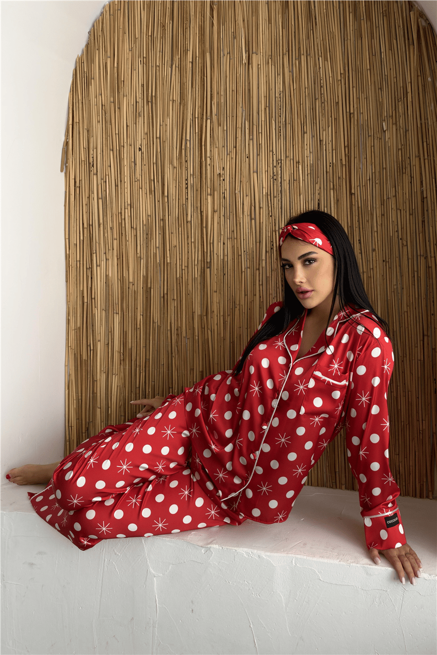 Soffice Inverno Yılbaşı Temalı Saten Uzun Pijama Takımı SNV8712