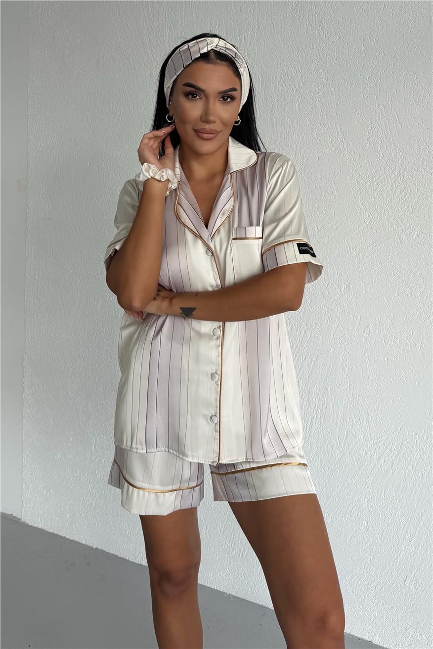 Sogni Lineari Saten Kısa Pijama Takımı LDN06