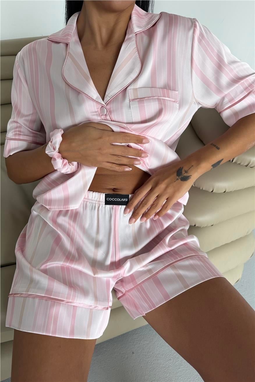 Sogni Lineari Saten Kısa Pijama Takımı LDN09