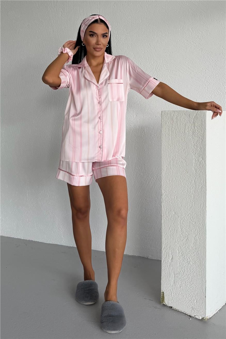 Sogni Lineari Saten Kısa Pijama Takımı LDN09