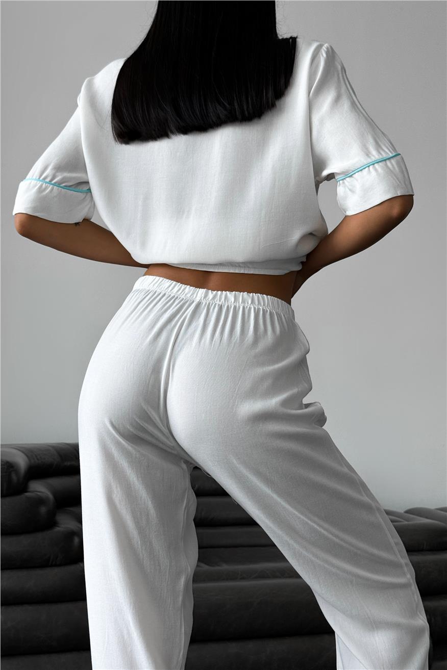 Sonno Luce Beyaz Viskon Kısa Kol Pantolon Pijama Takımı