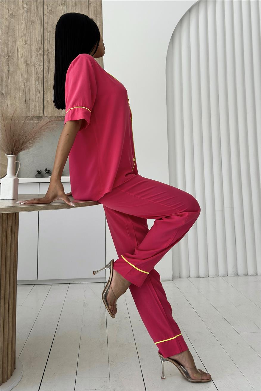 Sonno Luce Fuşya Viskon Kısa Kol Pantolon Pijama Takımı