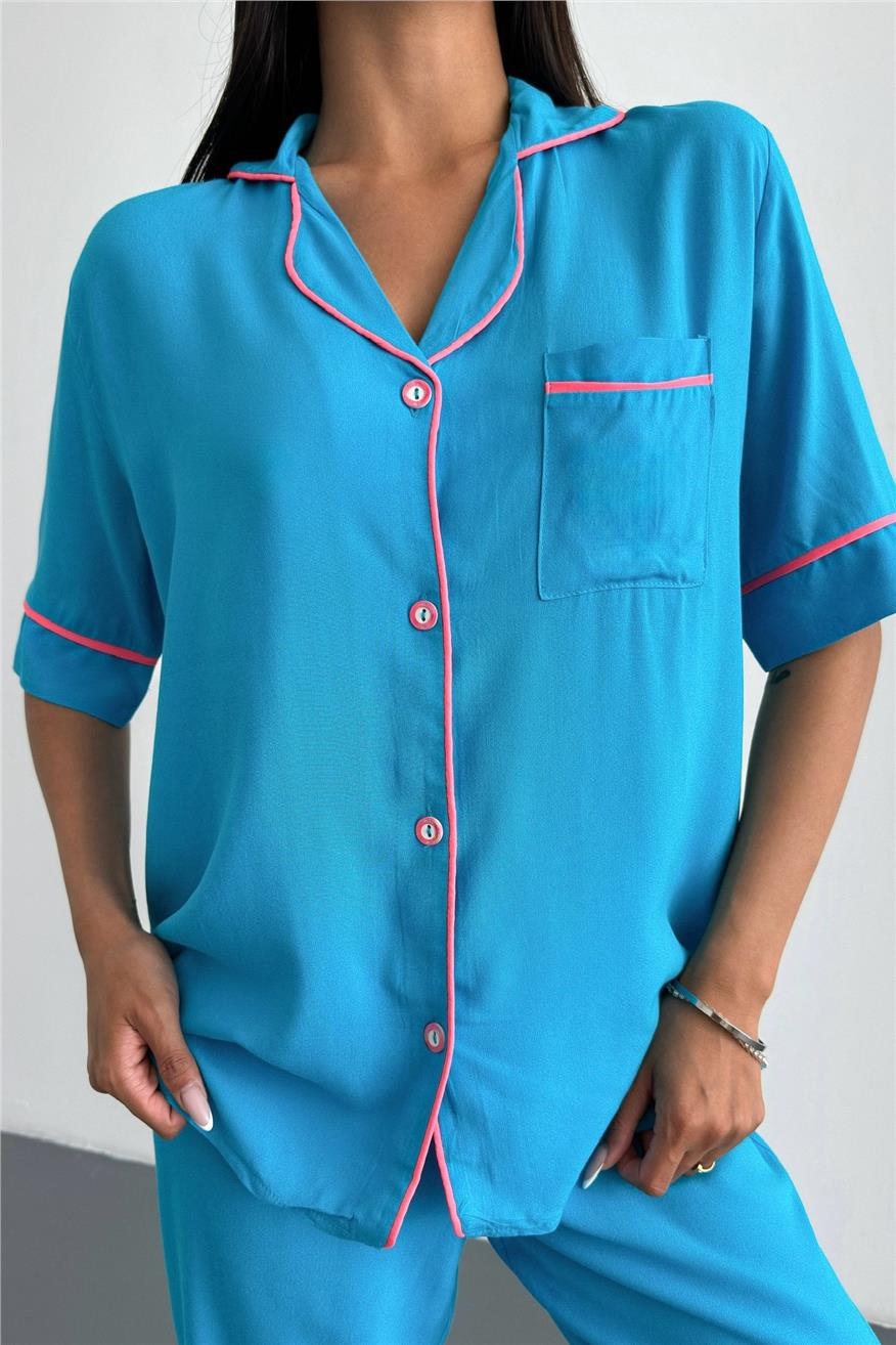 Sonno Luce Mavi Viskon Kısa Kol Pantolon Pijama Takımı
