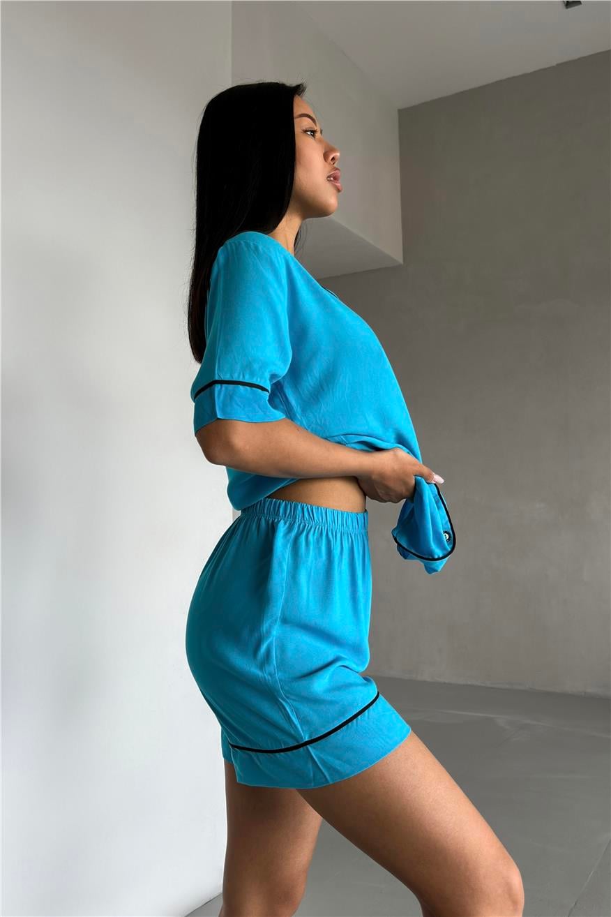 Sonno Luce Mavi Viskon Kısa Pijama Takımı