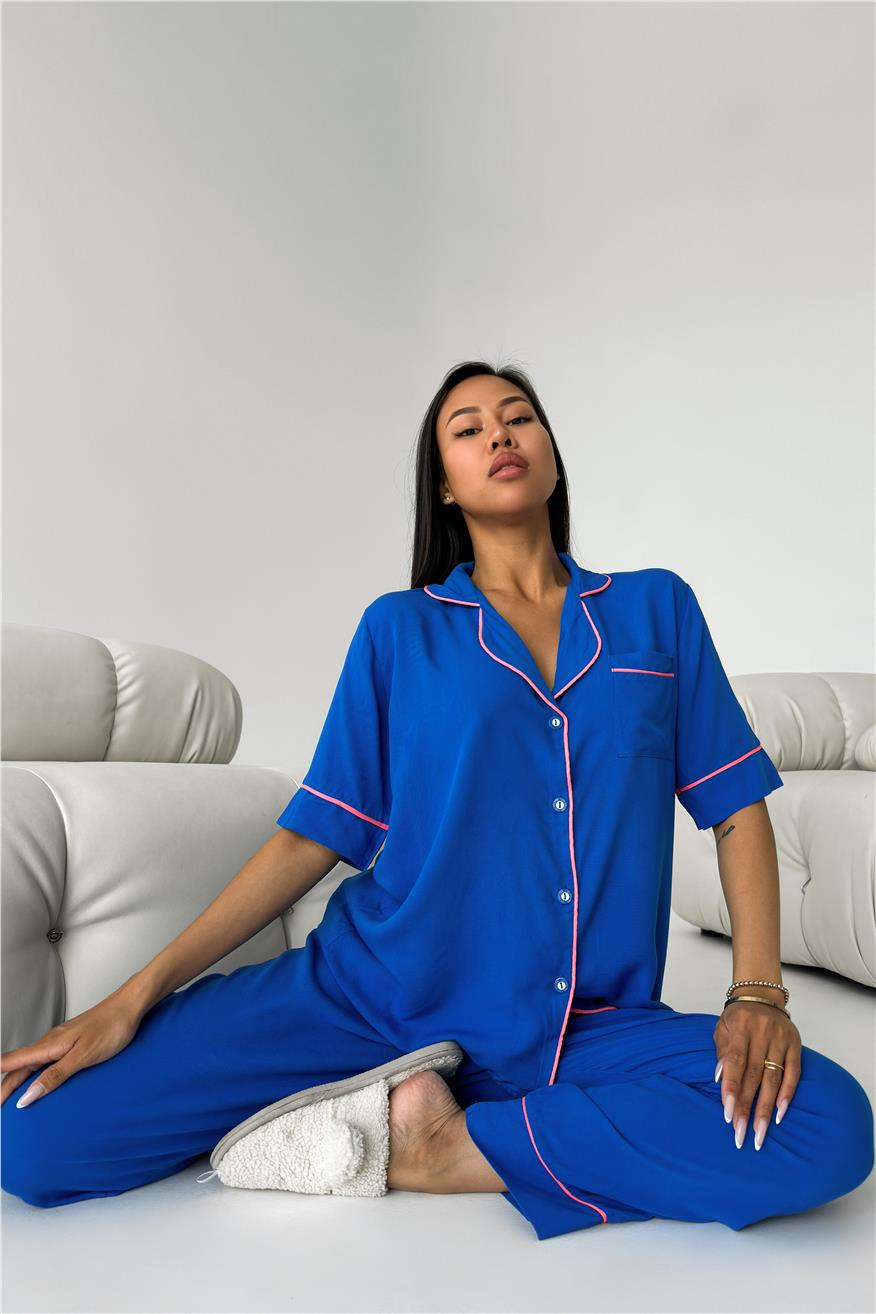 Sonno Luce Saks Viskon Kısa Kol Pantolon Pijama Takımı