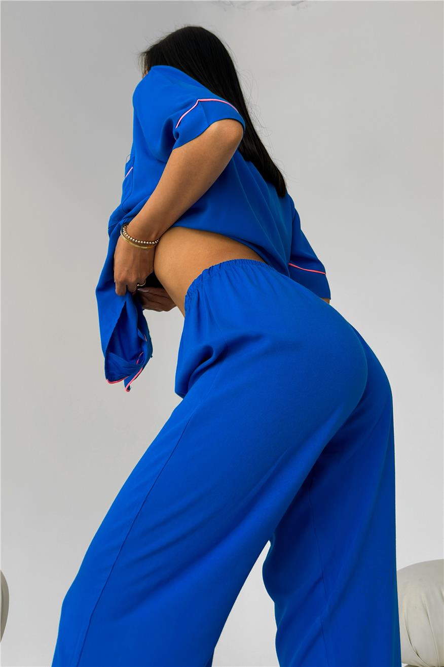 Sonno Luce Saks Viskon Kısa Kol Pantolon Pijama Takımı