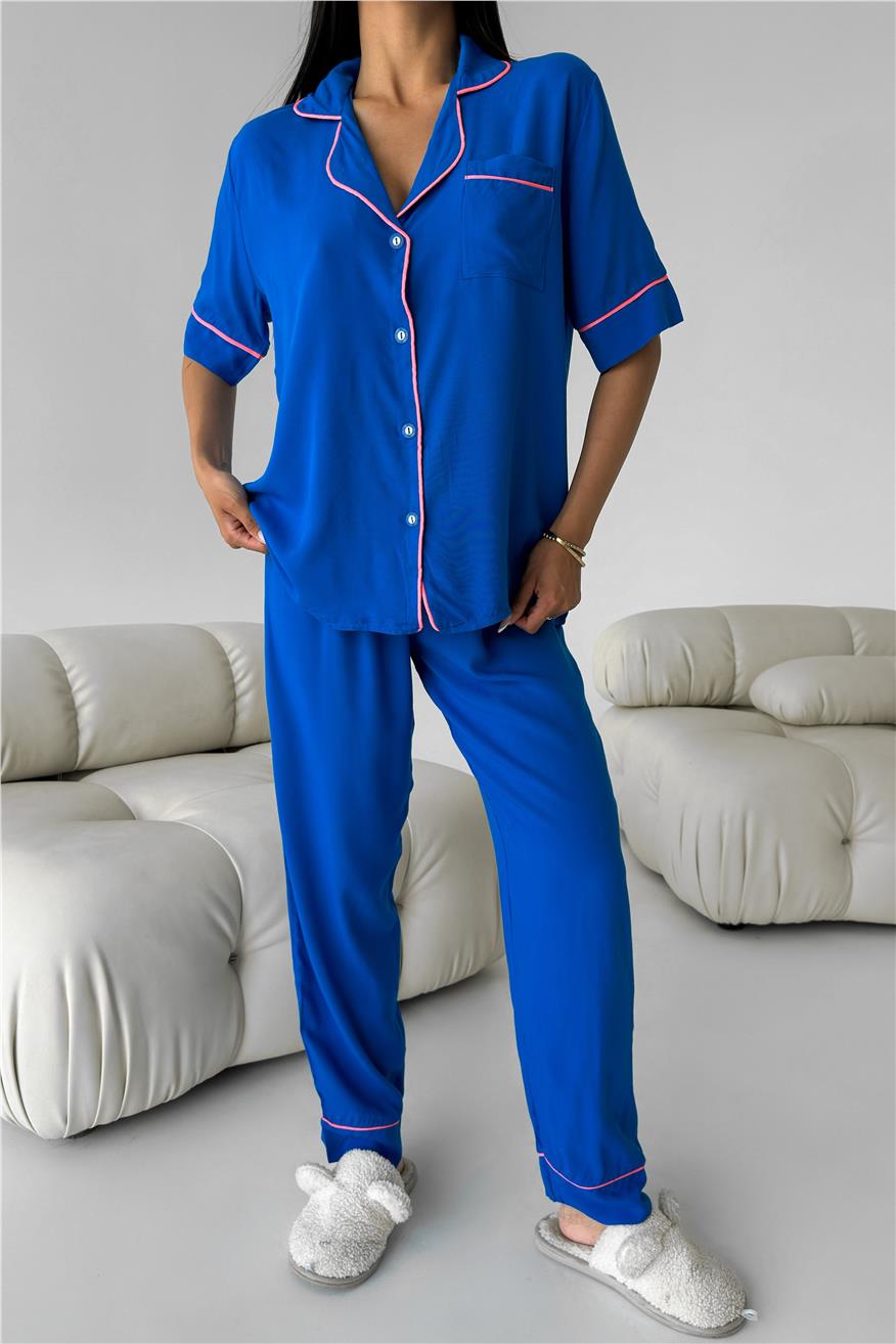 Sonno Luce Saks Viskon Kısa Kol Pantolon Pijama Takımı