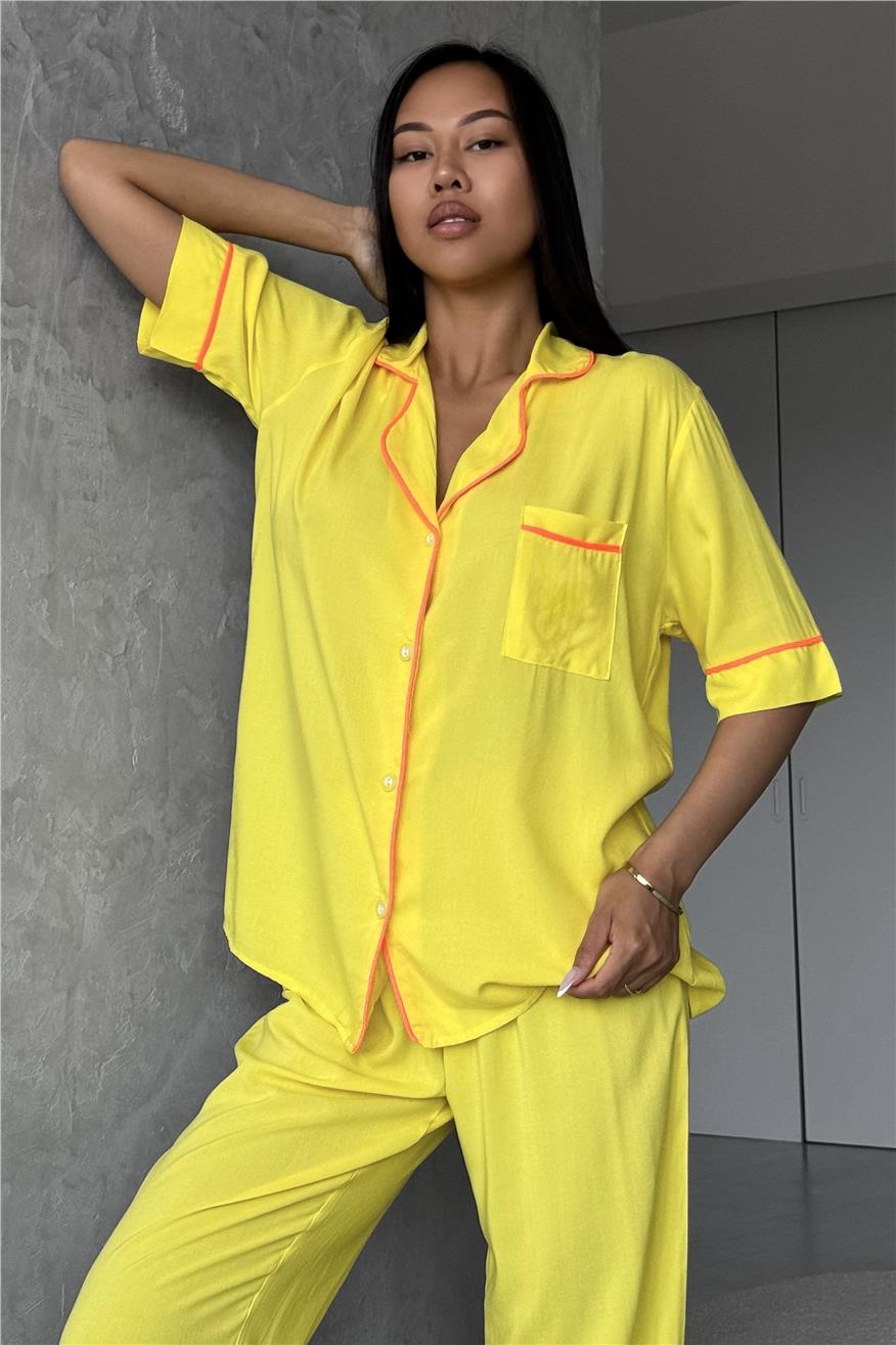 Sonno Luce Sarı Viskon Kısa Kol Pantolon Pijama Takımı
