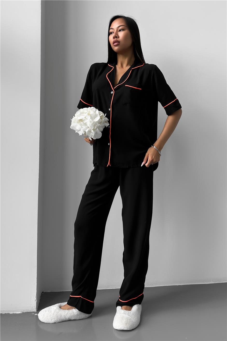 Sonno Luce Siyah Viskon Kısa Kol Pantolon Pijama Takımı